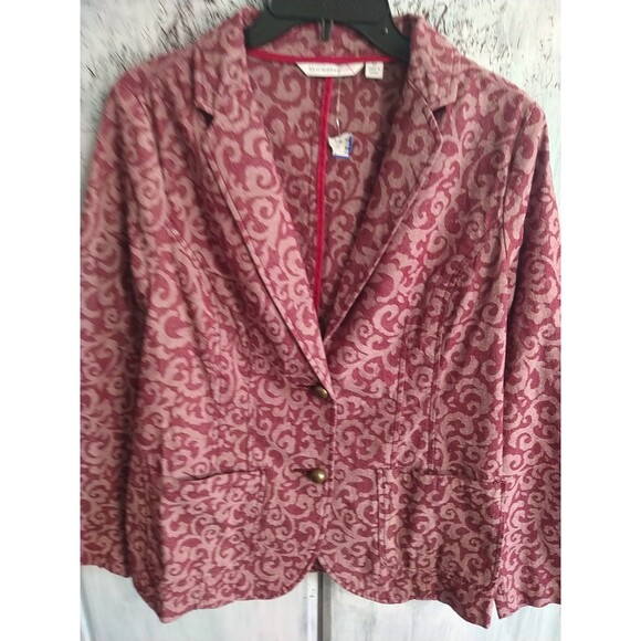 Isaac Mizrahi Blazer Sz 10 Boho Feminine Burgundy Scrolls Y2k - Picture 3 of 8